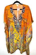 apricot orange paisley kaftan top women beaded boho tunic blouse front view 