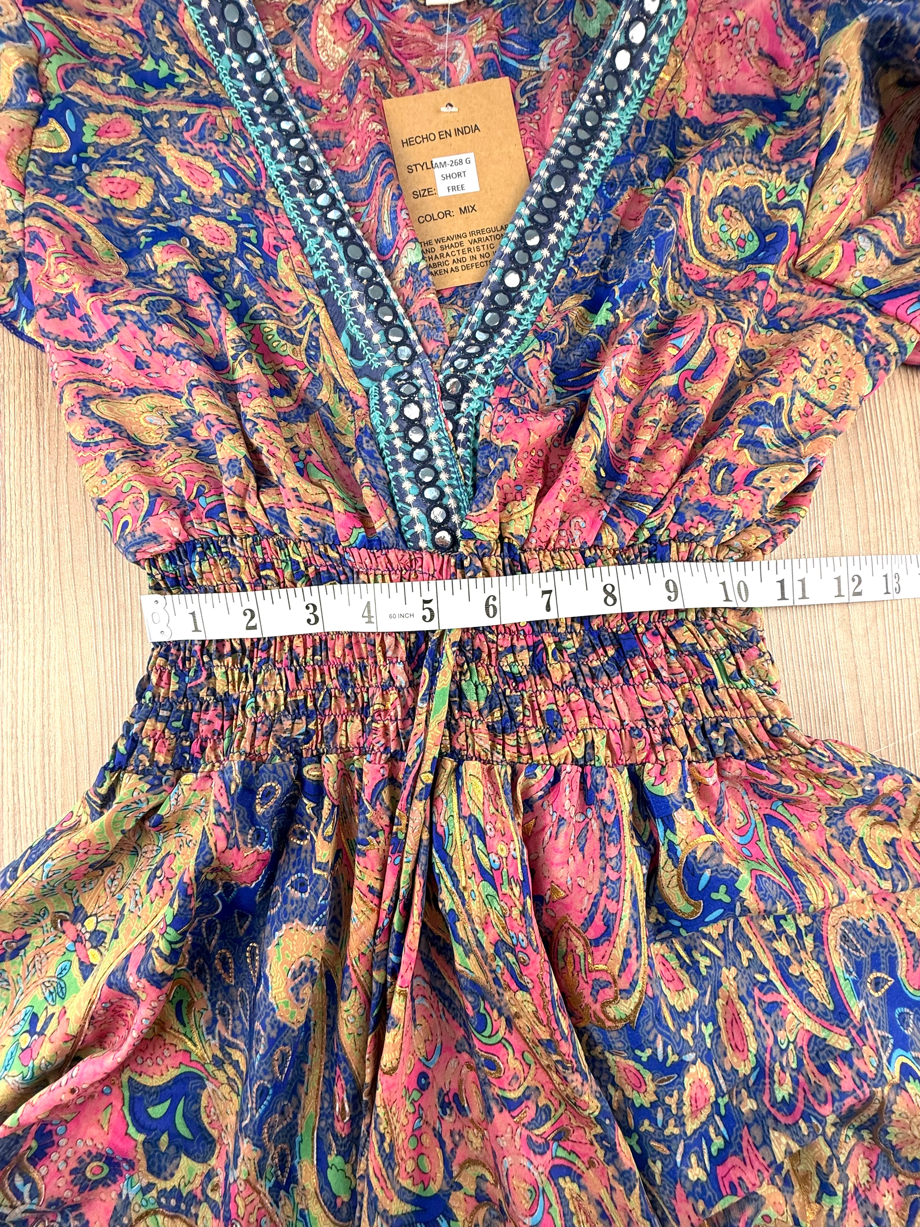 NWT boho paisley festival dress measuring about 20" waist when not expanded by elastic