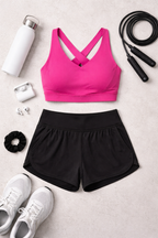 NWT Lululemon Envital Bra | Size 8 on flatlay with shorts, runners, water bottle, skipping rope 