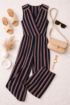 NWT_navy_and_orange_striped_jumper_at_Blue_Sparrow_resale_shop flatlay with purse, watch, sunglasses