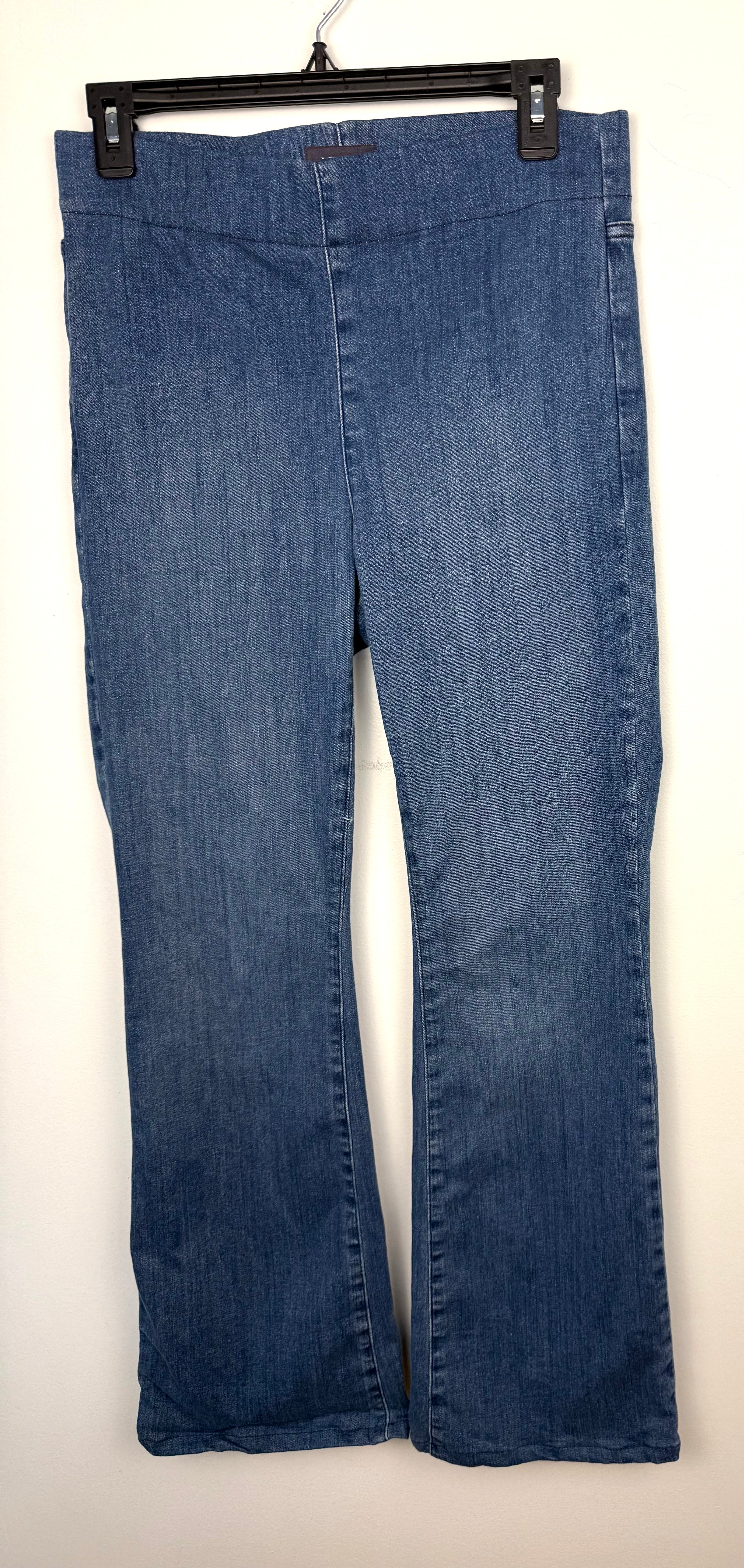NYDJ Foundry Pull-On Bootcut Jeans – Medium Wash Stretch Denim Jeans on hanger