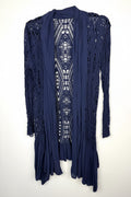 Navy Boho Crochet Open Front Cardigan | Size S at Blue Sparrow Shop  on white background
