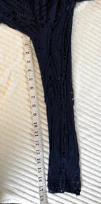 Navy Boho Crochet Open Front Cardigan | Size S at Blue Sparrow Shop measuring 18" sleeve 