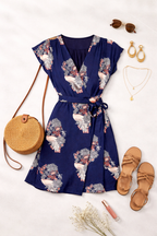 Navy Floral Wrap Dress at Blue Sparrow Shop lifestyle photo 