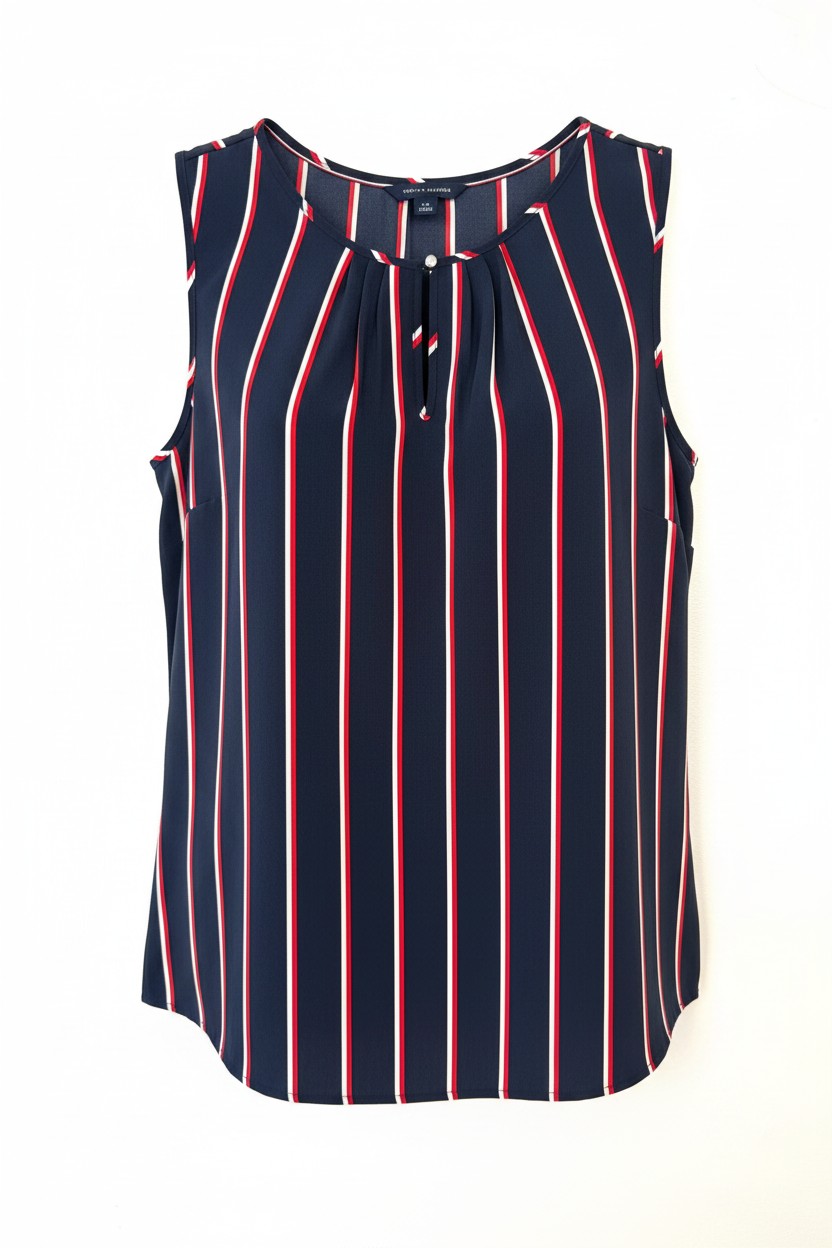 Navy Stripe Sleeveless Blouse | Tommy Hilfiger Keyhole Tank | Size L at Blue Sparrow Shop