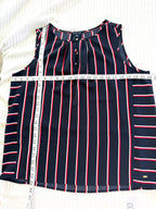 Navy Stripe Sleeveless Blouse | Tommy Hilfiger Keyhole Tank | Size L at Blue Sparrow Shop measuring 44 bust and 25" length 