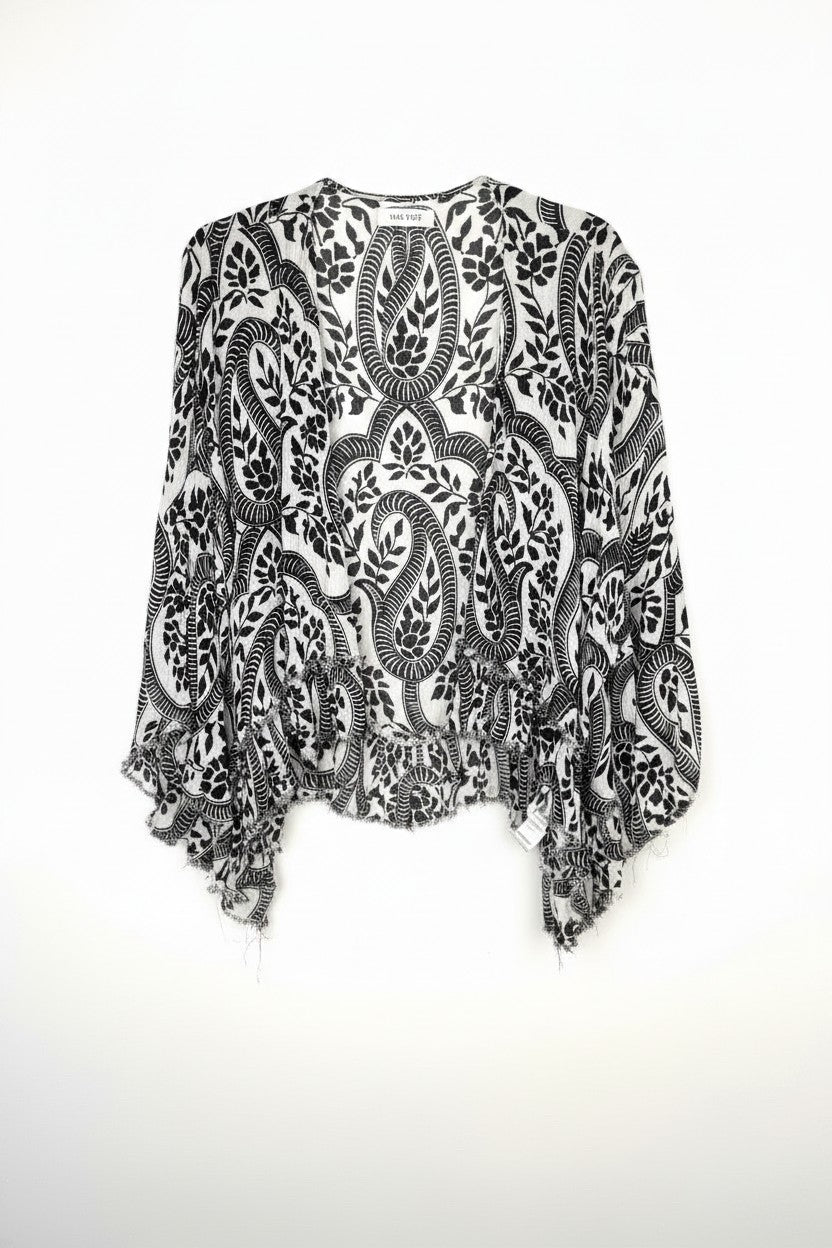 Nine West Paisley Kimono Cardigan | Boho Layering Piece | Resort Wear Cover Up at Blue Sparrow Shop  on white background