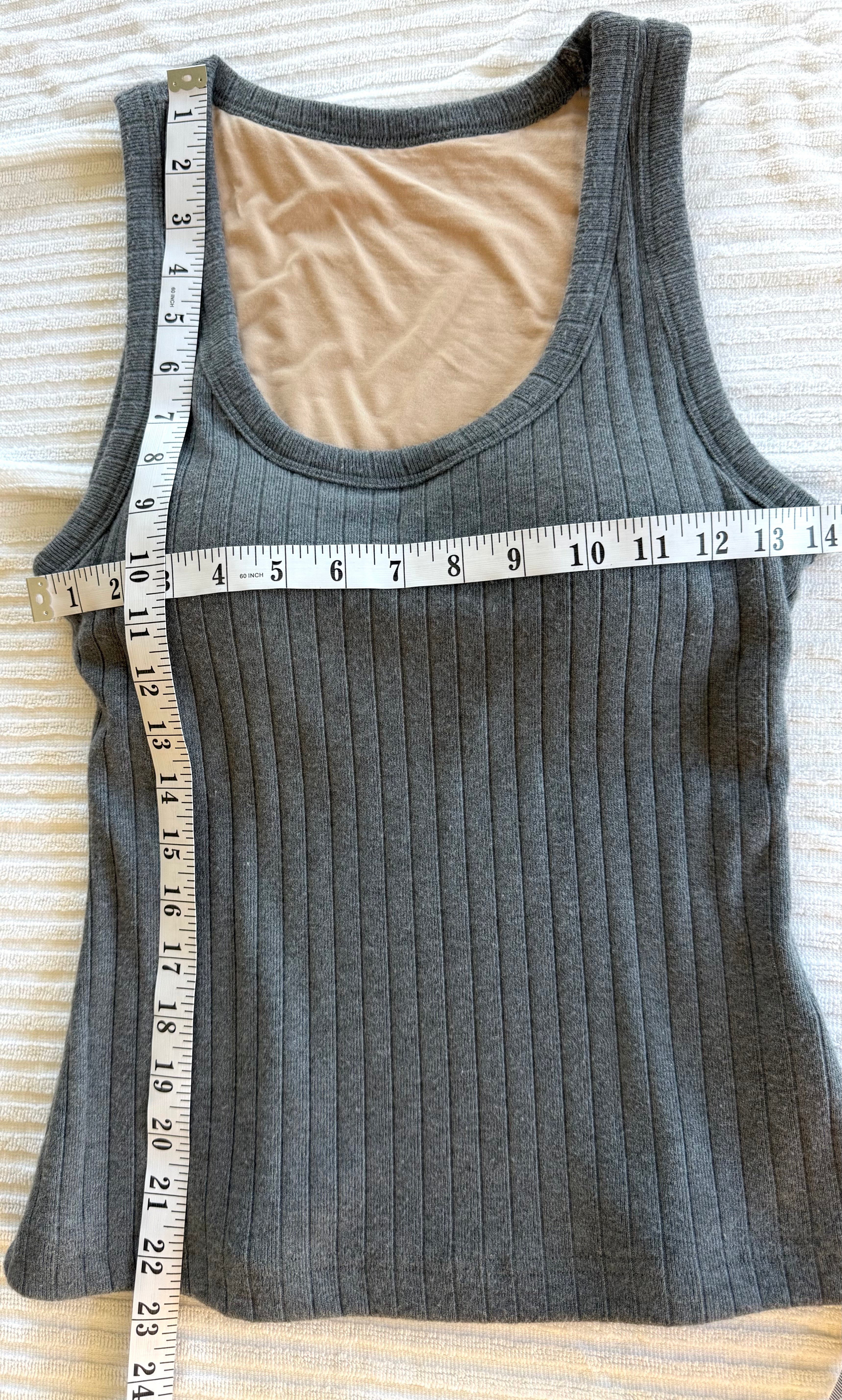 OGL Brami Ribbed Tank with Built in Bra | Size S at Blue Sparrow Shop measuring 28" bust relaxed and 22" shoulder to hem 