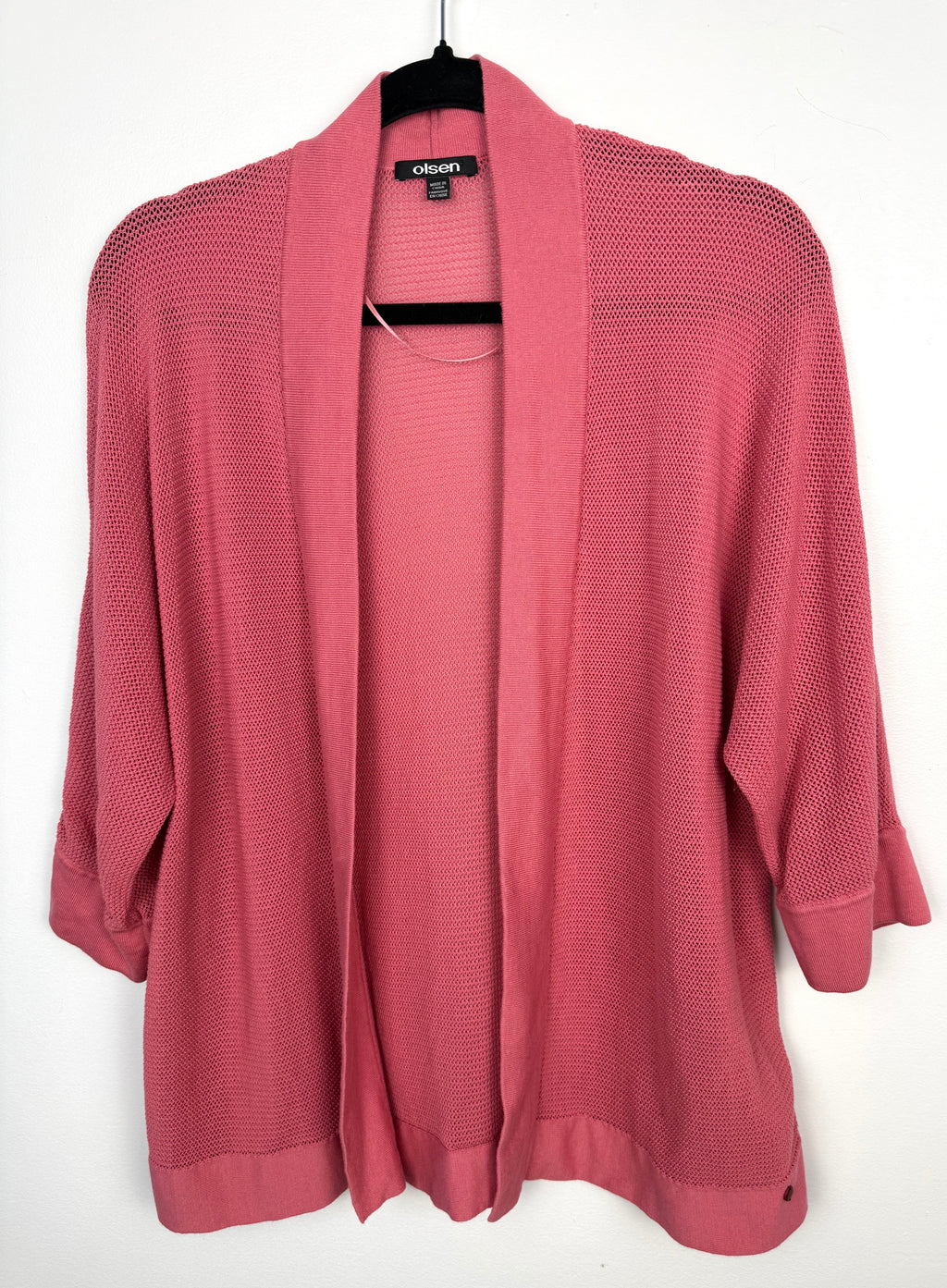 Olsen 100% Cotton Open Mesh Knit Cardigan at Blue Sparrow Shop on hanger