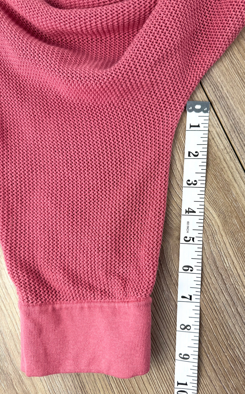 Olsen 100% Cotton Open Mesh Knit Cardigan at Blue Sparrow Shop measuring 10" sleeve