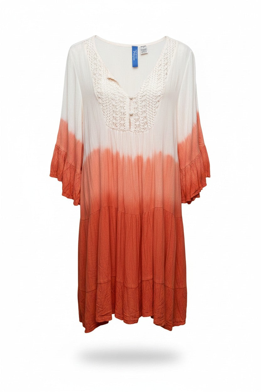 Ombre Boho Tunic Dress - 100% Rayon with Crochet Detail Size Medium at Blue Sparrow Shop on white background