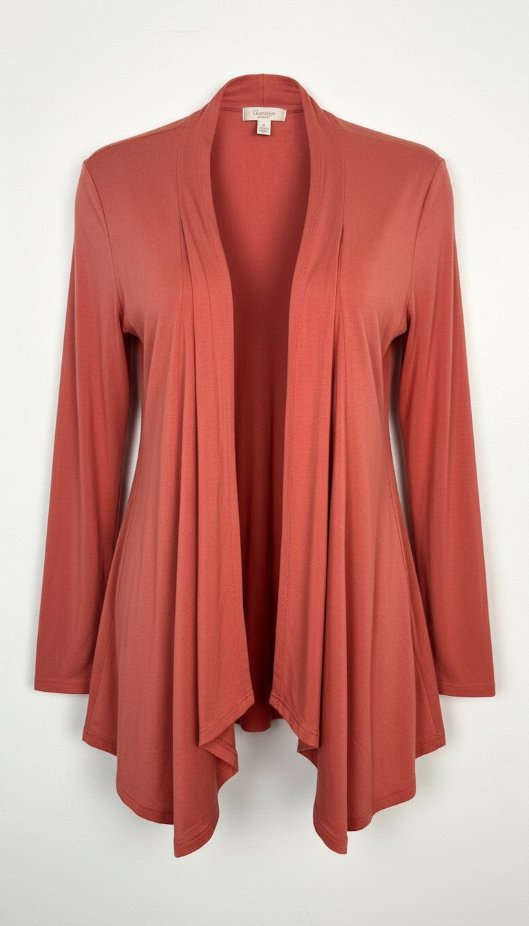 Orange Fashion Village terracotta rust bamboo viscose open-front duster cardigan size L/XL — Blue Sparrow sustainable pre-loved fashion main image