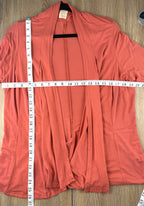 Orange Fashion Village terracotta rust bamboo viscose open-front duster cardigan size L/XL — Blue Sparrow sustainable pre-loved fashion measuring 40" bust and 26" shoulder to hem 