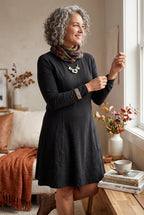 Organic Cotton Toad & Co Tunic Dress | Size M on woman with grey curly hair looking out window