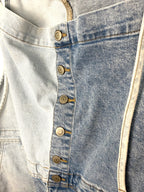 Oversized Celebrity Pink Patchwork Denim Shortalls  button front detail 