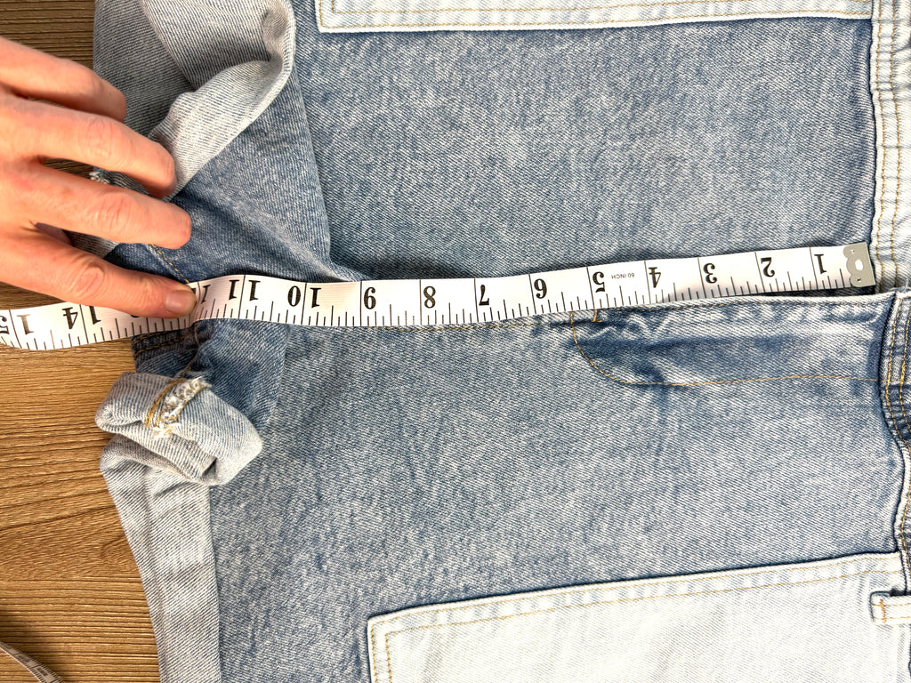 Oversized Celebrity Pink Patchwork Denim Shortalls  measuring 12" inseam 