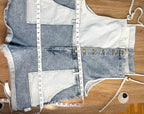 Oversized Celebrity Pink Patchwork Denim Shortalls  measuring 44" waist and 48" hips 