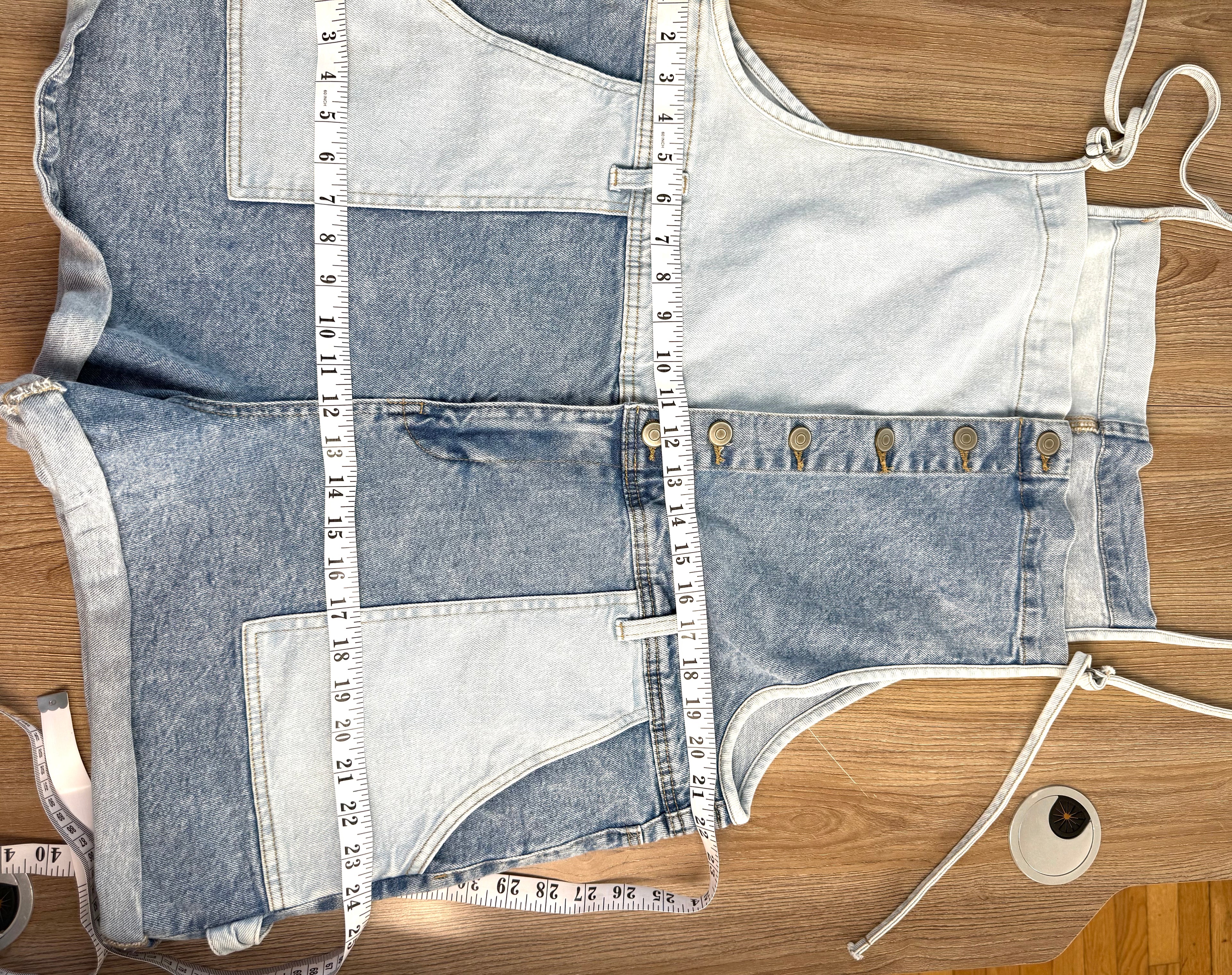 Oversized Celebrity Pink Patchwork Denim Shortalls  measuring 44" waist and 48" hips 