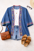 Oversized Denim Kimono | Size XL |  Plus Size 18 at Blue Sparrow Shop flatlay with shoes and purse