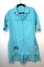 Oversized Turquoise denim romper  on hanger