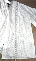 Oversized white eyelet kimono measuring 33" shoulder to hem