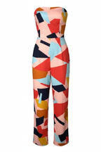 PAPILLON Geometric Print Strapless Jumpsuit at Blue Sparrow Shop on white background