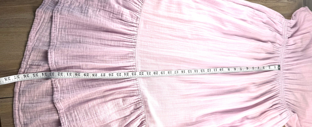 Pact 100% organic cotton tiered midi dress measuring 33" front and 37" back of skirt from waist to hem