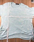 Pale Blue Sympli Knit Tunic Top with front pocket detail measuring 46" bust and 26" shoulder to hem 