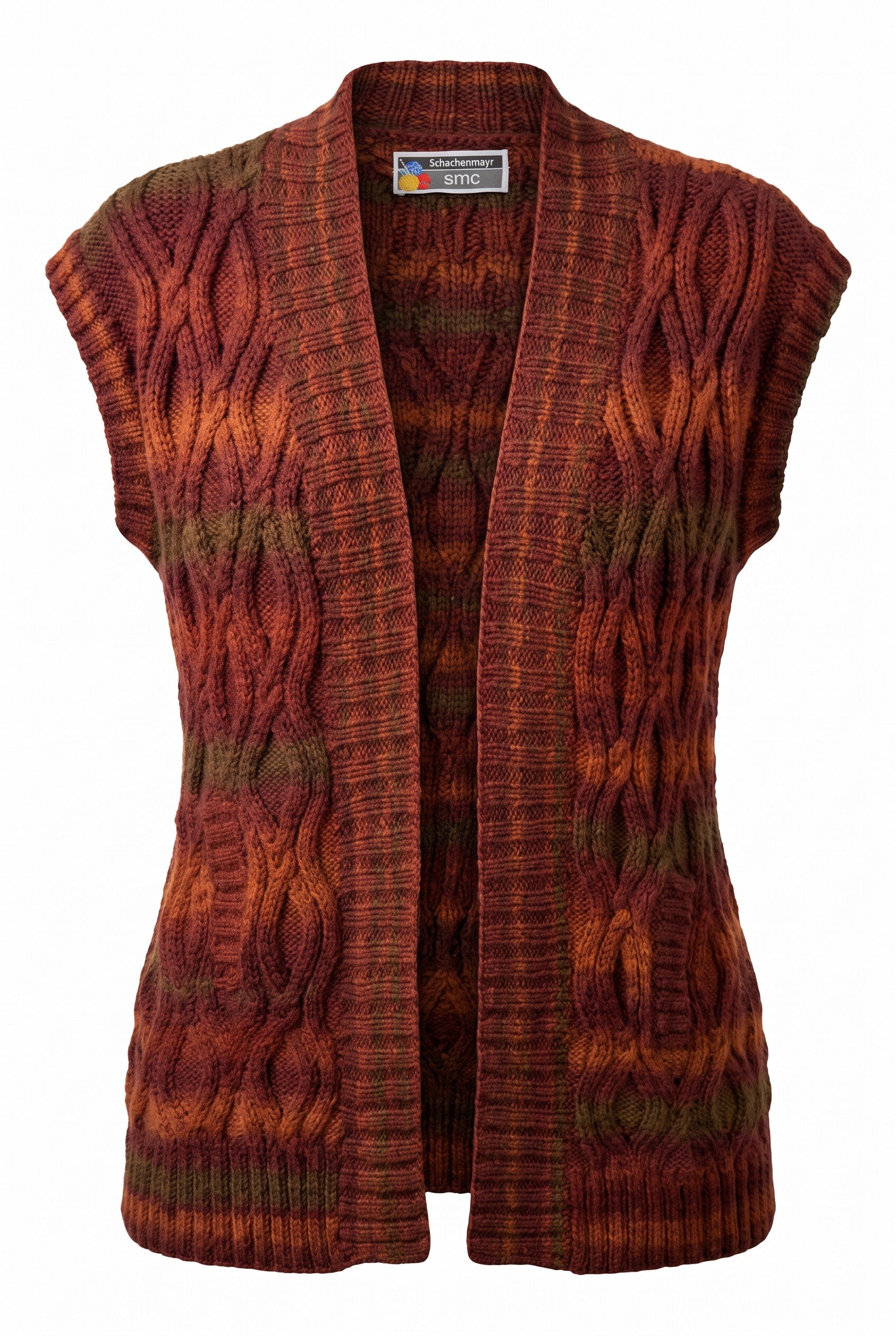 Paprika coloured Handmade Cardigan | Size S on white background
