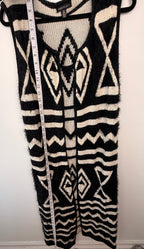 Parkhurst Long Black & Cream Geometric Knit Vest | Size M/L measuring 54" length