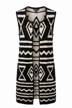 Parkhurst Long Black & Cream Geometric Knit Vest | Size M/L on white background