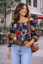 Philosophy Off Shoulder Blouse at Blue Sparrow Shop  on woman outdoors