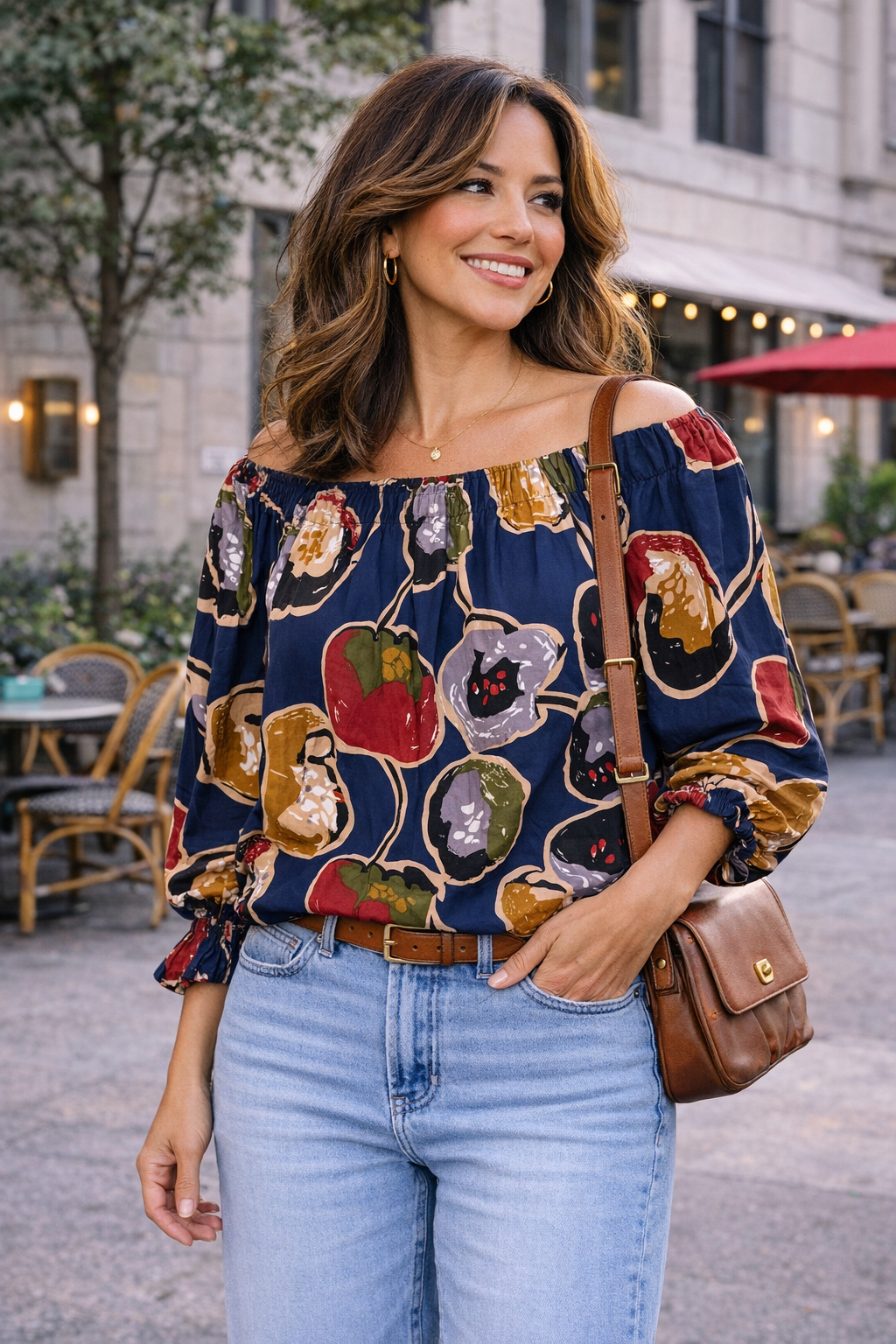 Philosophy Off Shoulder Blouse at Blue Sparrow Shop  on woman outdoors