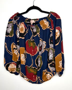 Philosophy Republic blue abstract floral off shoulder blouse front view