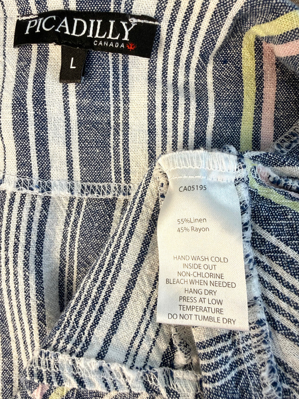 inside label on Picadilly Canada linen blend jacket with striped pattern for spring and summer 