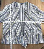 Picadilly Canada linen blend jacket with striped pattern for spring and summer  measuring 42" bust and 22" shoulder to hem 