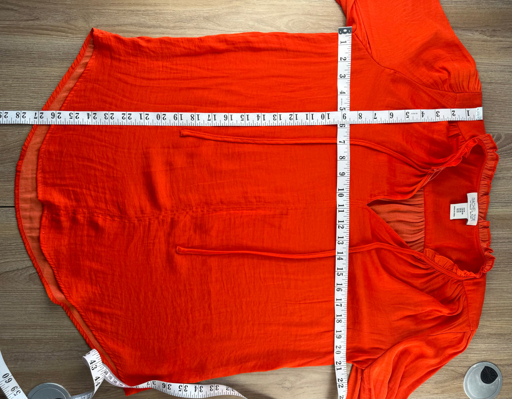 Rachel Zoe Vibrant Orange boho blouse measuring 42" bust and 26" shoulder to hem in front 
