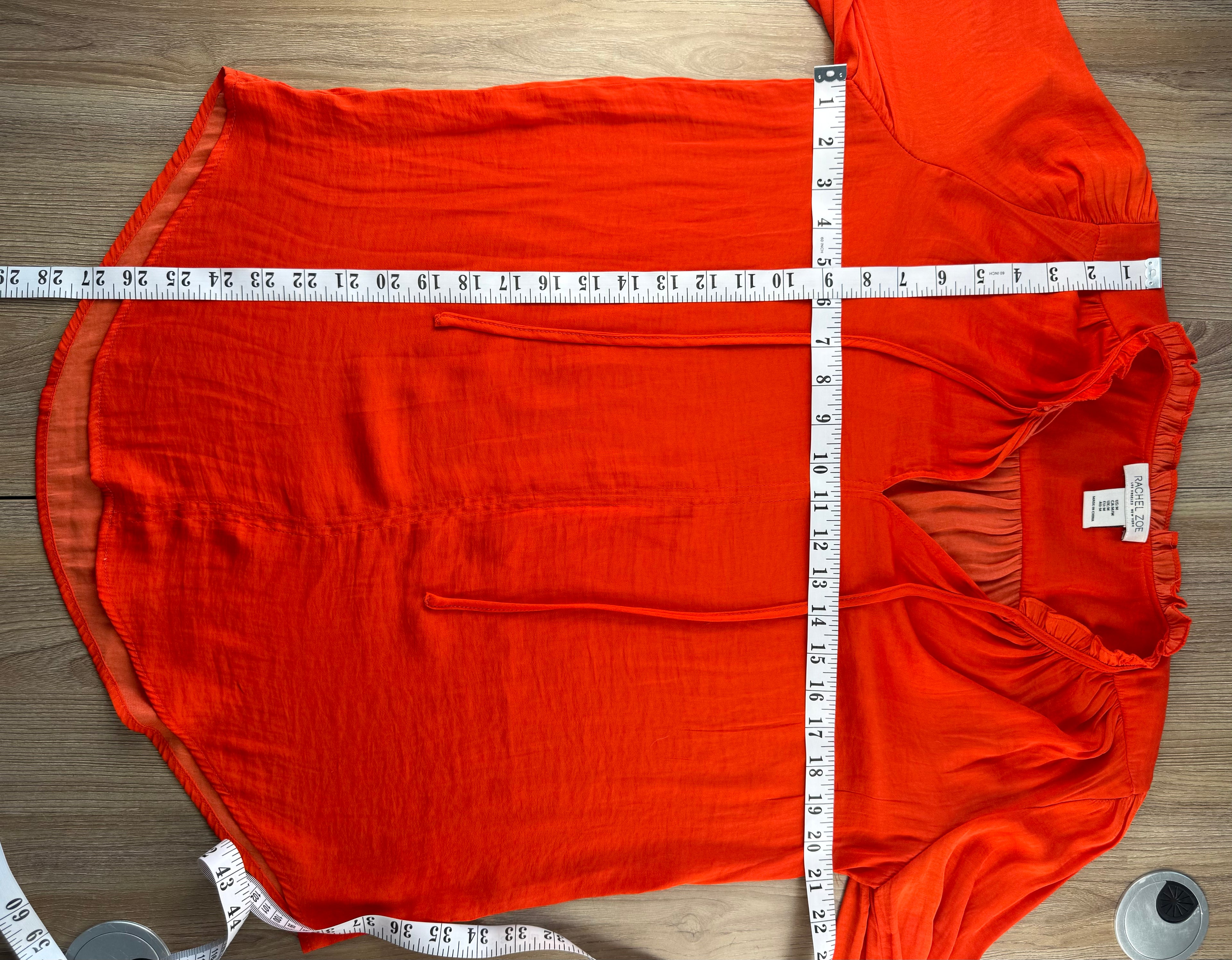 Rachel Zoe Vibrant Orange boho blouse measuring 42" bust and 26" shoulder to hem in front 