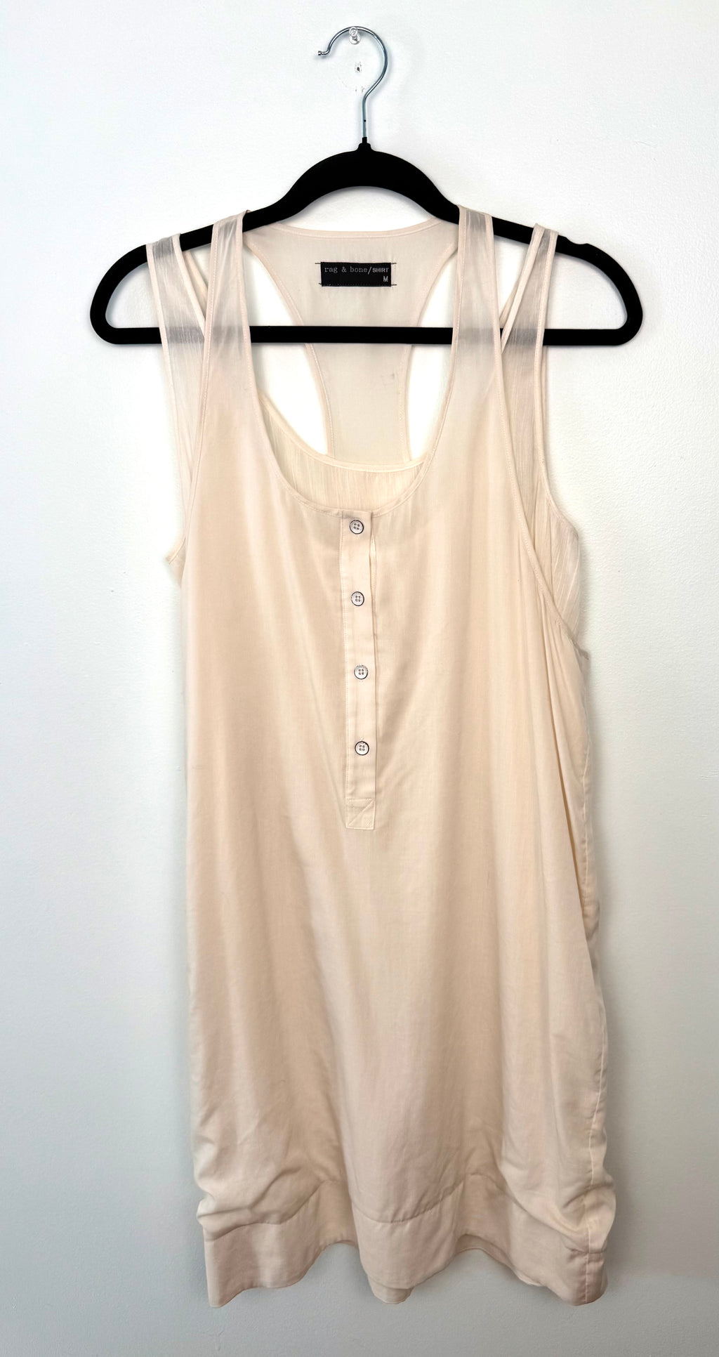 Rag & Bone Shirt sleeveless cream tank dress – front view, button placket detail