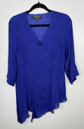 Red Coral Royal Blue Asymmetrical Tunic Top  on hanger