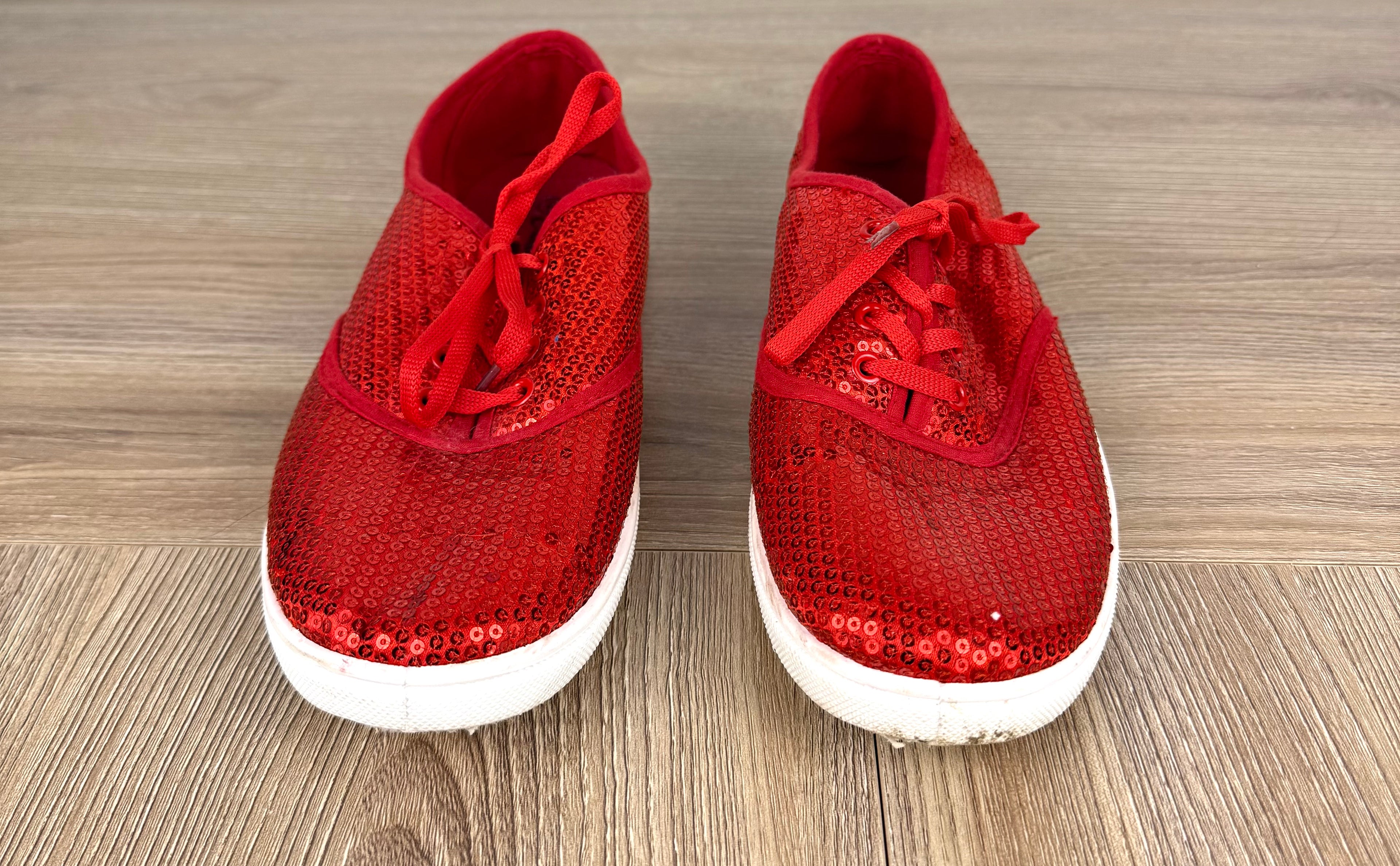 Red Sequin Lace-Up Sneakers