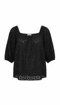 Reitmans 100% Cotton Black Eyelet Puff Sleeve Top — Square Neck | Peasant Style | Size M at Blue Sparrow Shop Resale Reimagined 