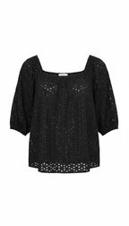 Reitmans 100% Cotton Black Eyelet Puff Sleeve Top — Square Neck | Peasant Style | Size M at Blue Sparrow Shop Resale Reimagined 