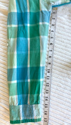 Resale 100% Cotton Juli Plaid Button Front Shirt | Aqua Coastal Casual Top at Blue Sparrow Shop measuring 17" sleeve 