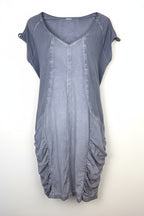 Resale Ruched Pocket Cold Shoulder Tunic Dress  at Blue Sparrow Shop  on white background