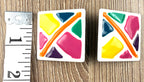 Retro mosaic square earrings measuring approx 1.5" square 