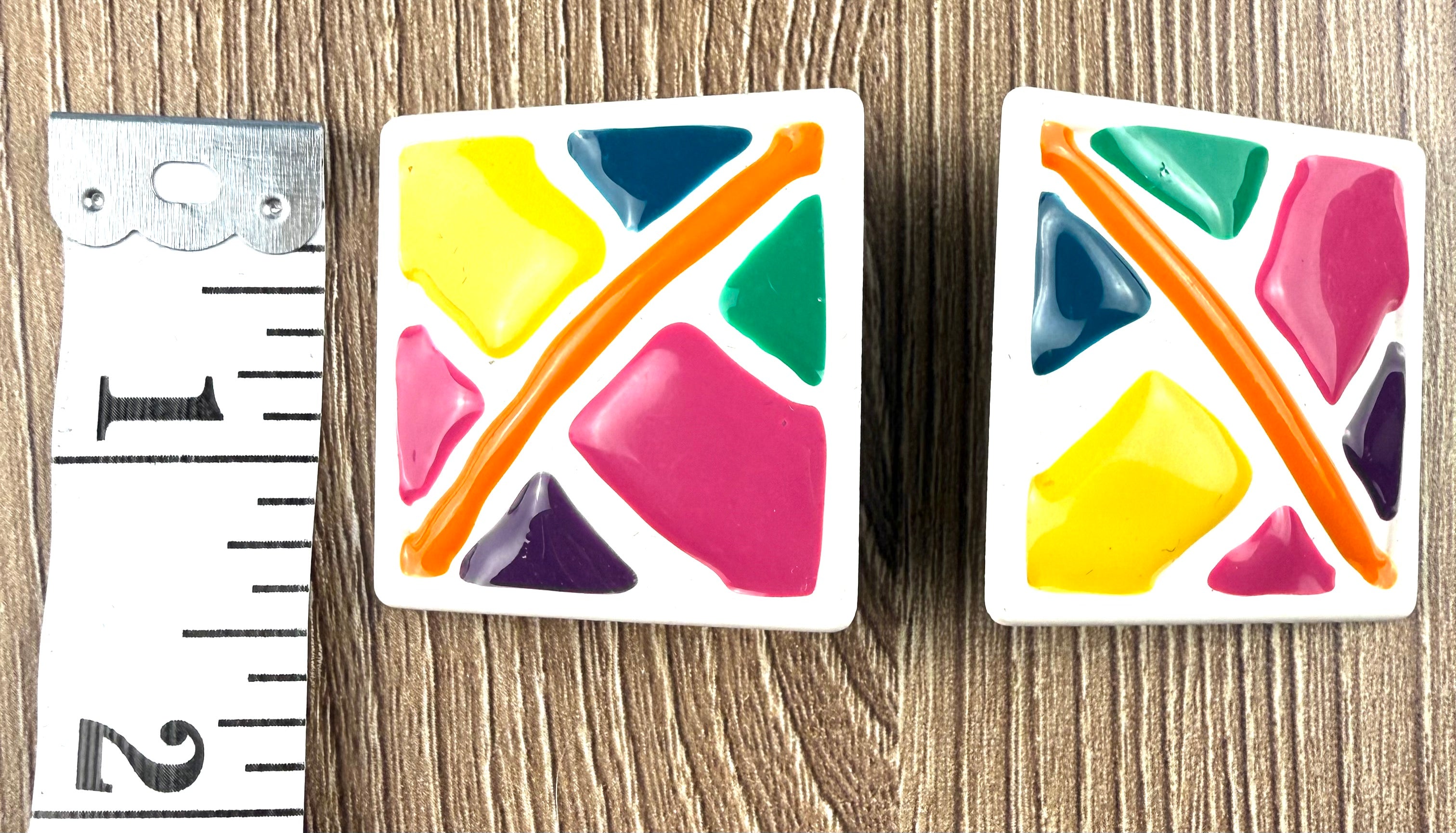 Retro mosaic square earrings measuring approx 1.5" square 