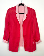 Reversible linen blazer women hot pink summer jacket European vacation outfit on black hanger with white background