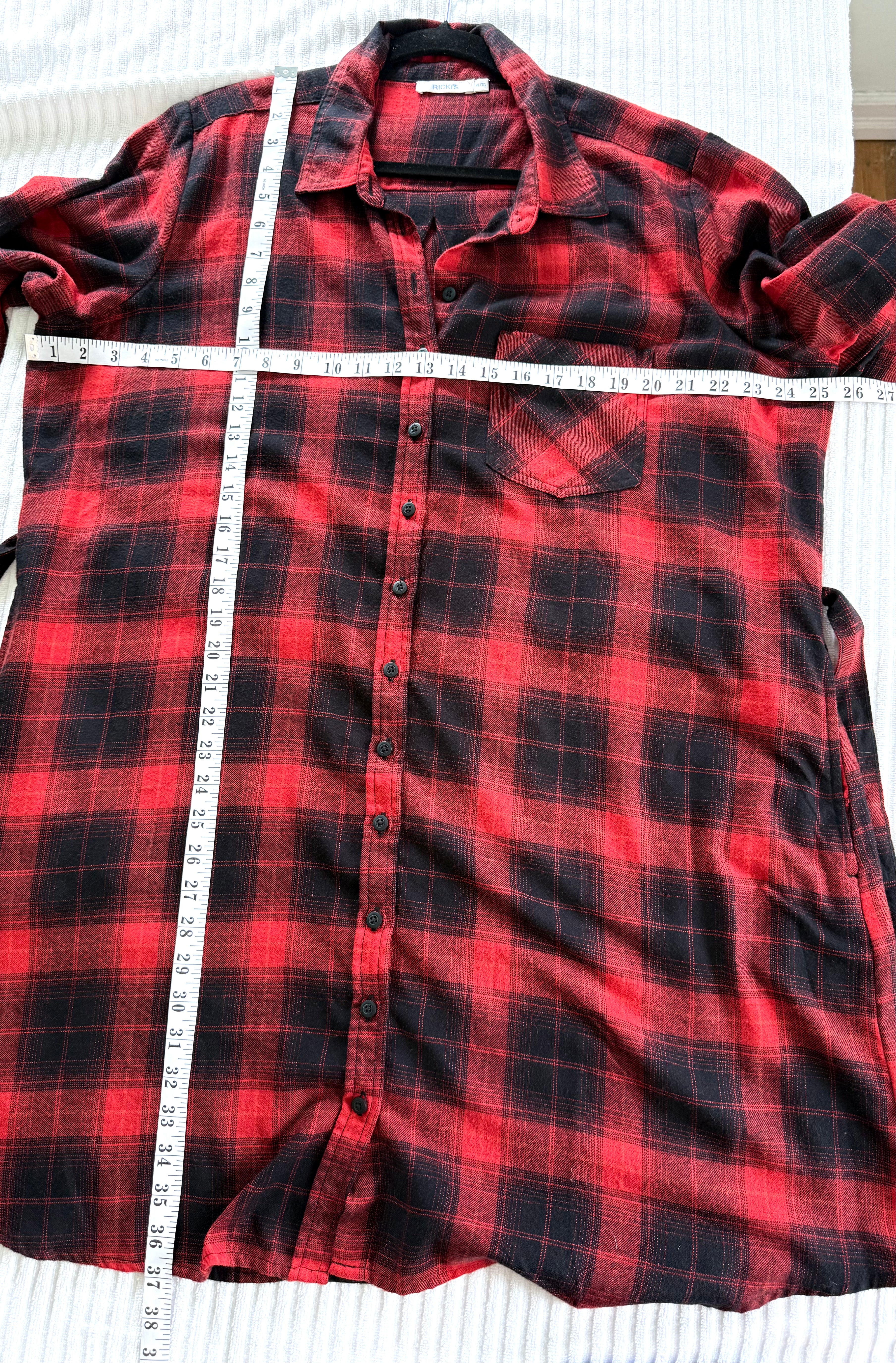 Ricki's Long Plaid Shirt with Belt | Size XL measuring 51" bust and 37" length