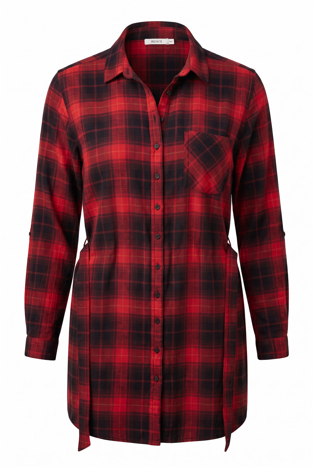 Ricki's Long Plaid Shirt with Belt | Size XL on white background